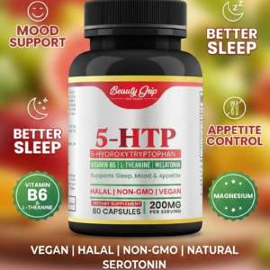 5-HTP 200mg with L-Theanine, Vitamin B6, B12 & Magnesium – Vegan, Mood, Sleep & Appetite Support Supplement – Halal, Non-GMO, Natural Serotonin Support – 60 5HTP Capsules