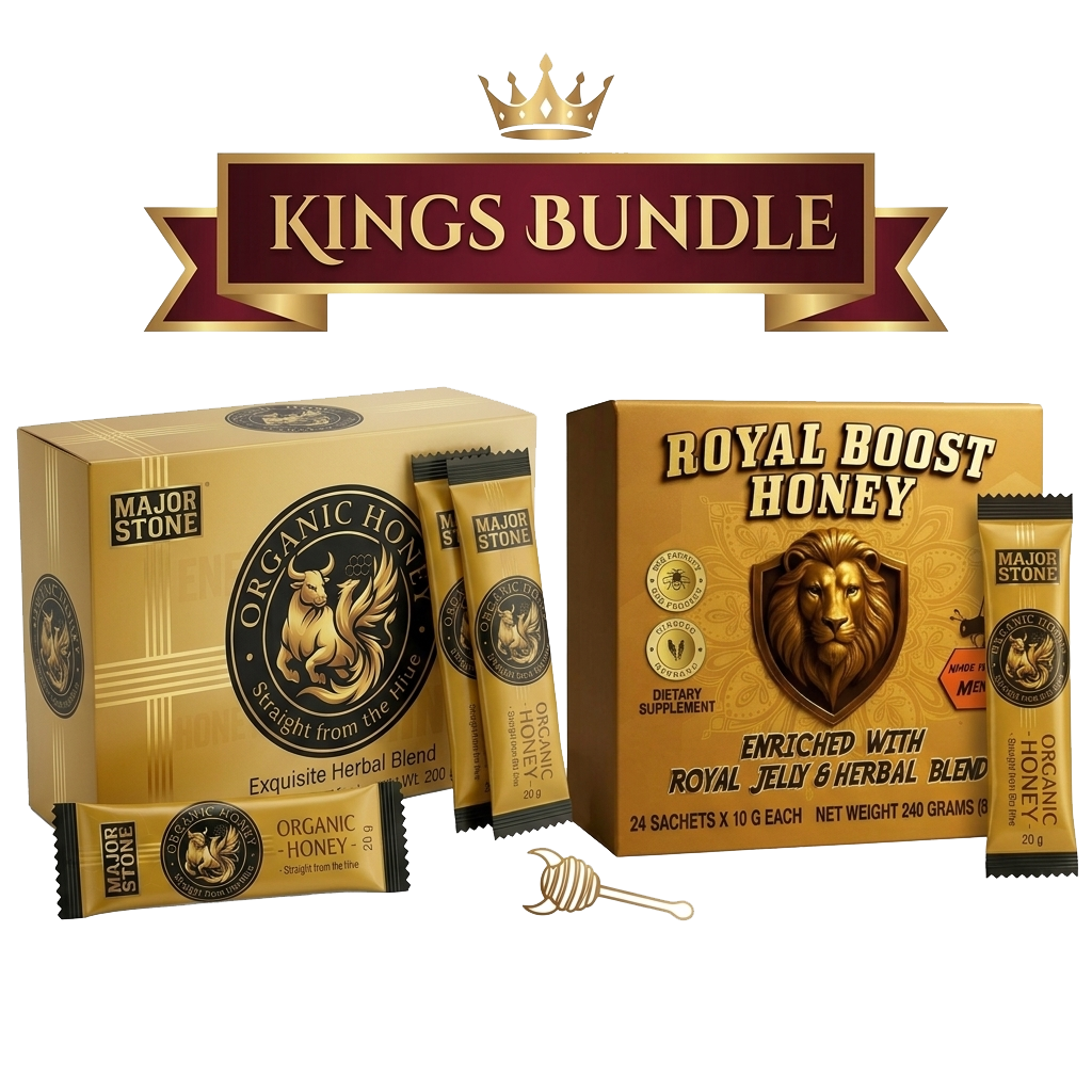 Kings Bundle – Major Stone Organic Honey & Royal Boost Honey, Premium Natural Honey Variety Pack, Gourmet Wellness Honey Gift Set for Daily Use
